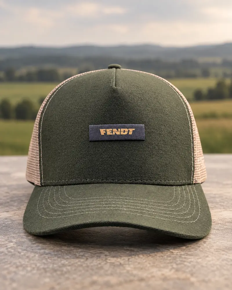 Boné verde-oliva com etiqueta Fendt