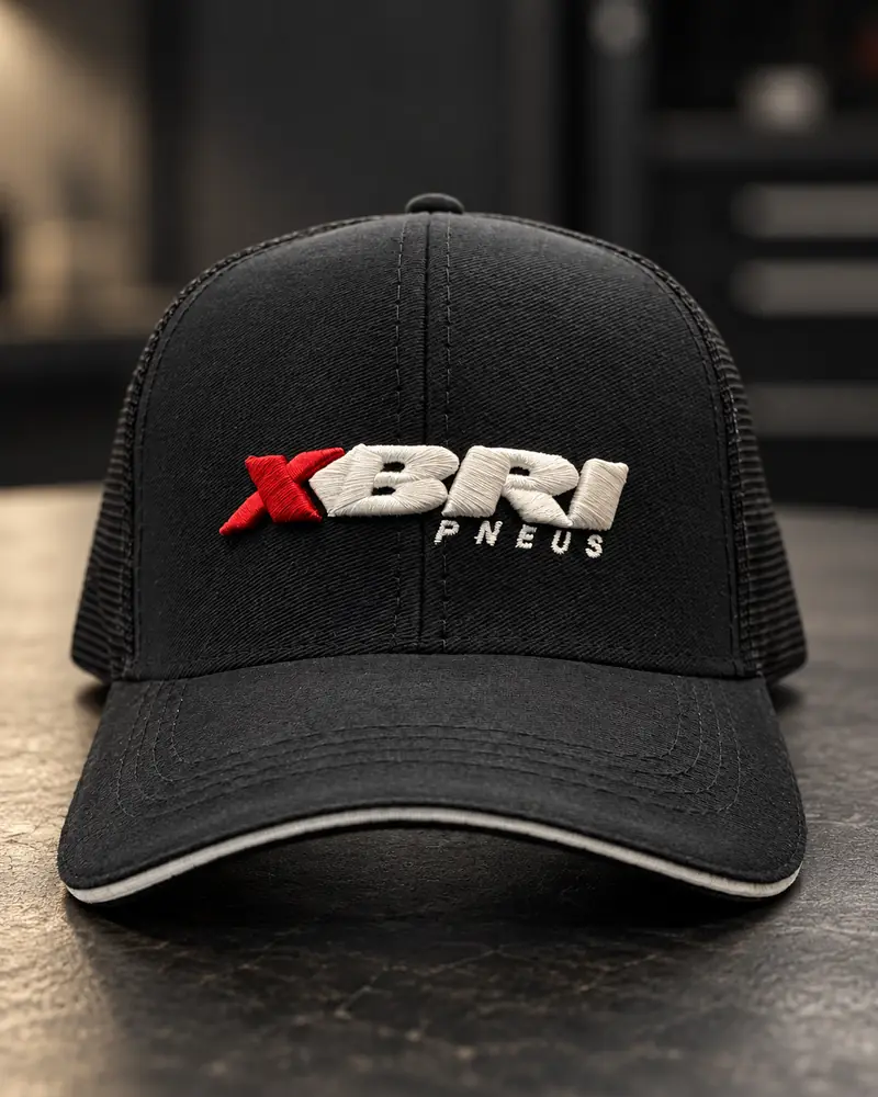 Gorra negra de XBRI Pneus con el logo en bordado 3D